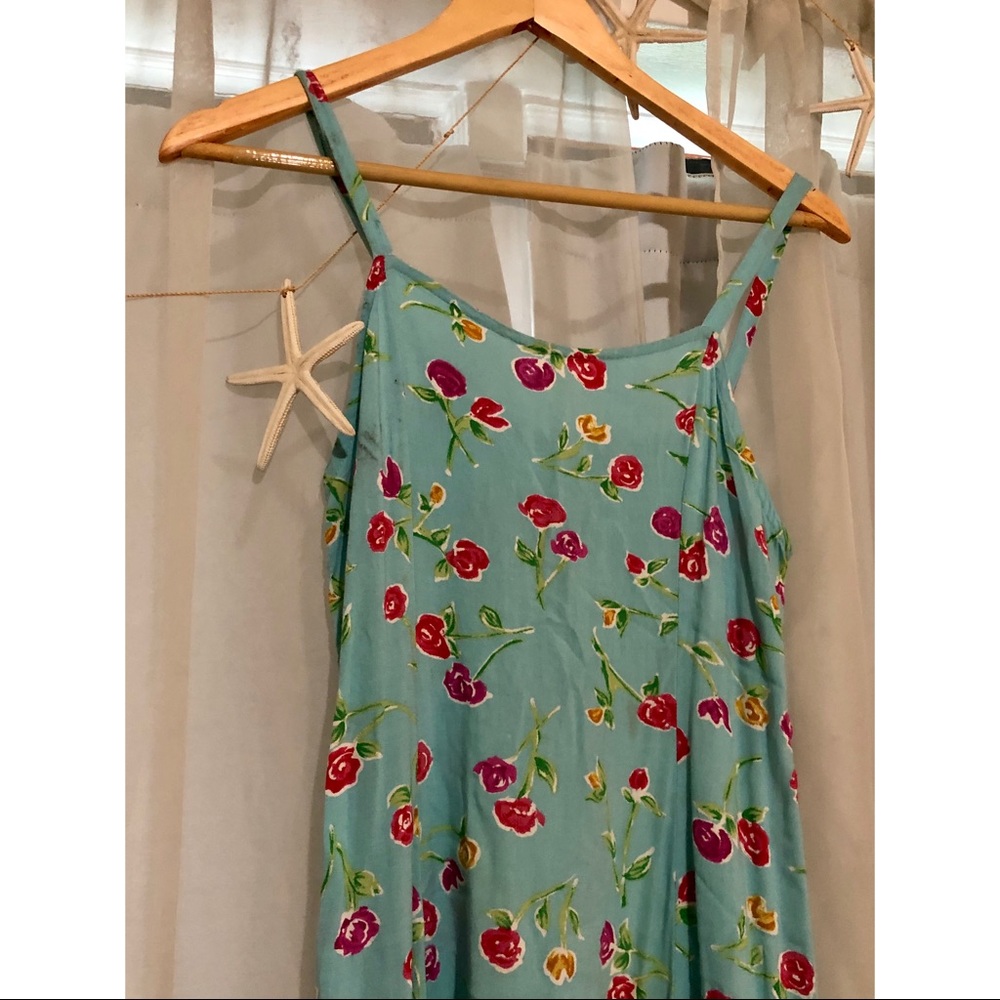 90’s Turquoise Rose Print Skater Dress
